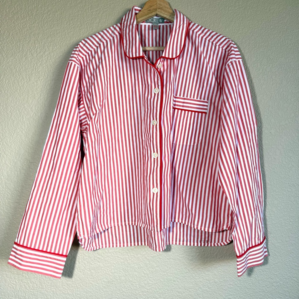 J. Crew Red and White Striped Pajama Top Shirt Size S Cozy Comfy 100% Cotton
